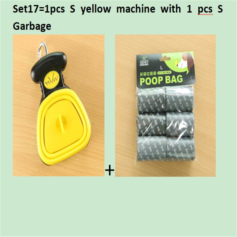 Set option: small yellow foldable pooper scooper with one roll of small waste bags
