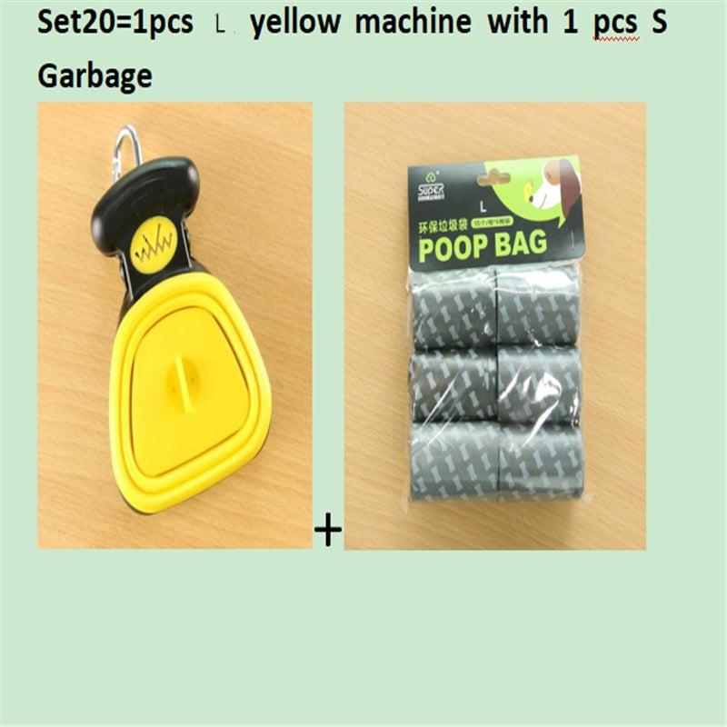 Set option: large yellow foldable pooper scooper with one roll of small waste bags