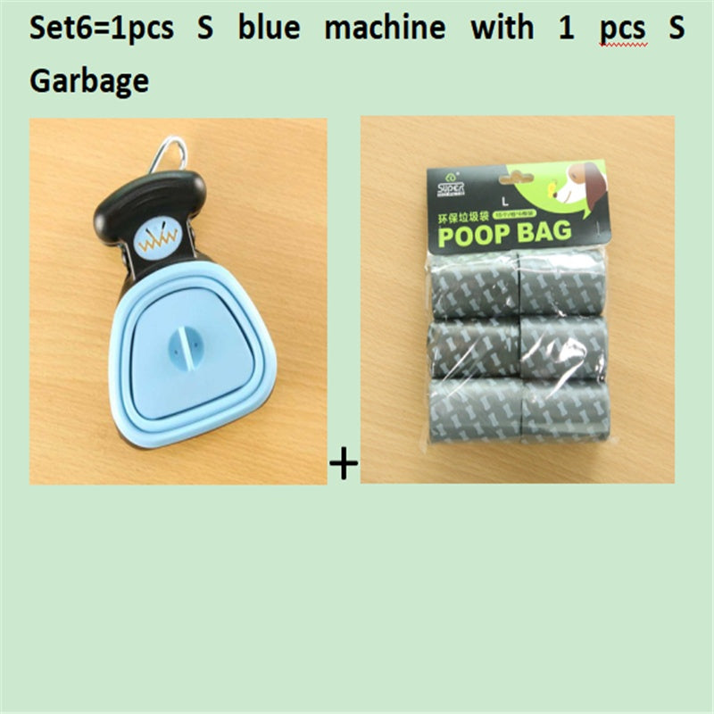 Set option: small blue foldable pooper scooper with one roll of small waste bags