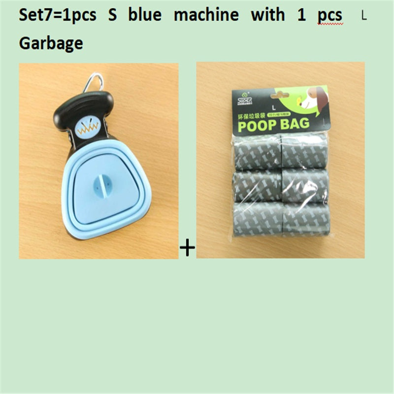 Set option: small blue foldable pooper scooper with one roll of large waste bags