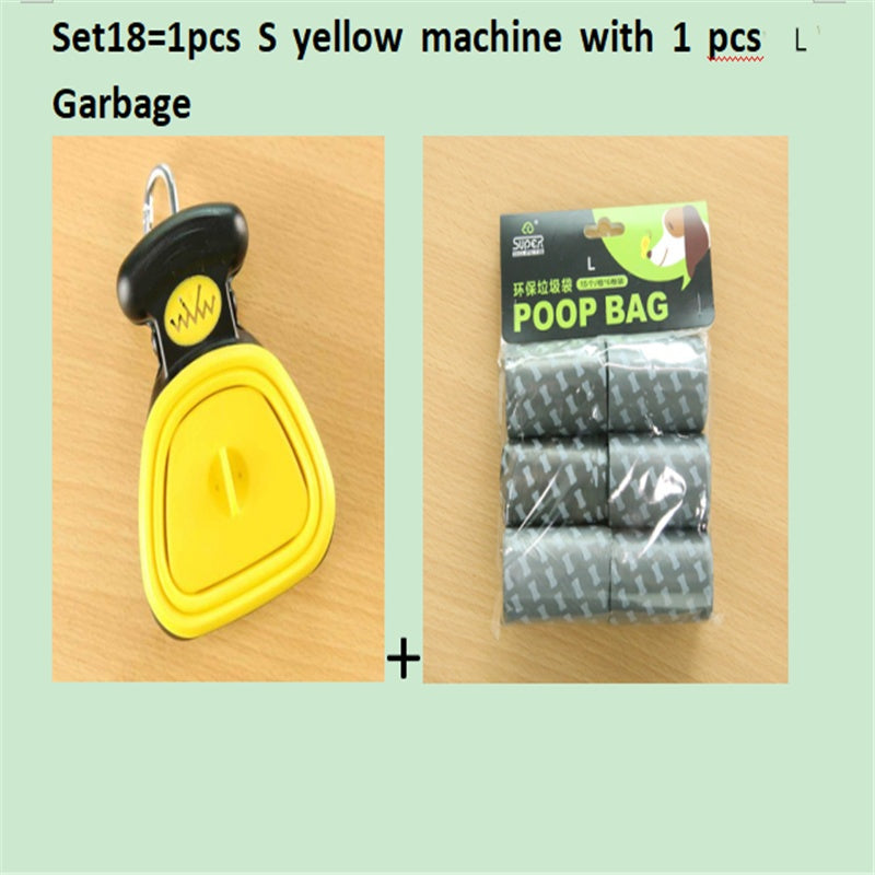 Set option: small yellow foldable pooper scooper with one roll of large waste bags